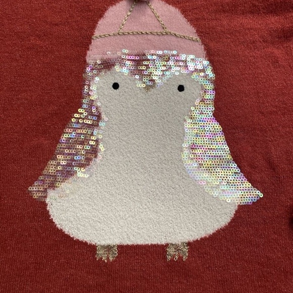 LC LAUREN CONRAD Burnt Red Sequin Penguin Holiday Sweater X-Large NEW - Picture 5 of 11